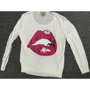 NWT New Wildfox "White Label" Sequin Make Out Kiss Lips Angora Sweater Medium